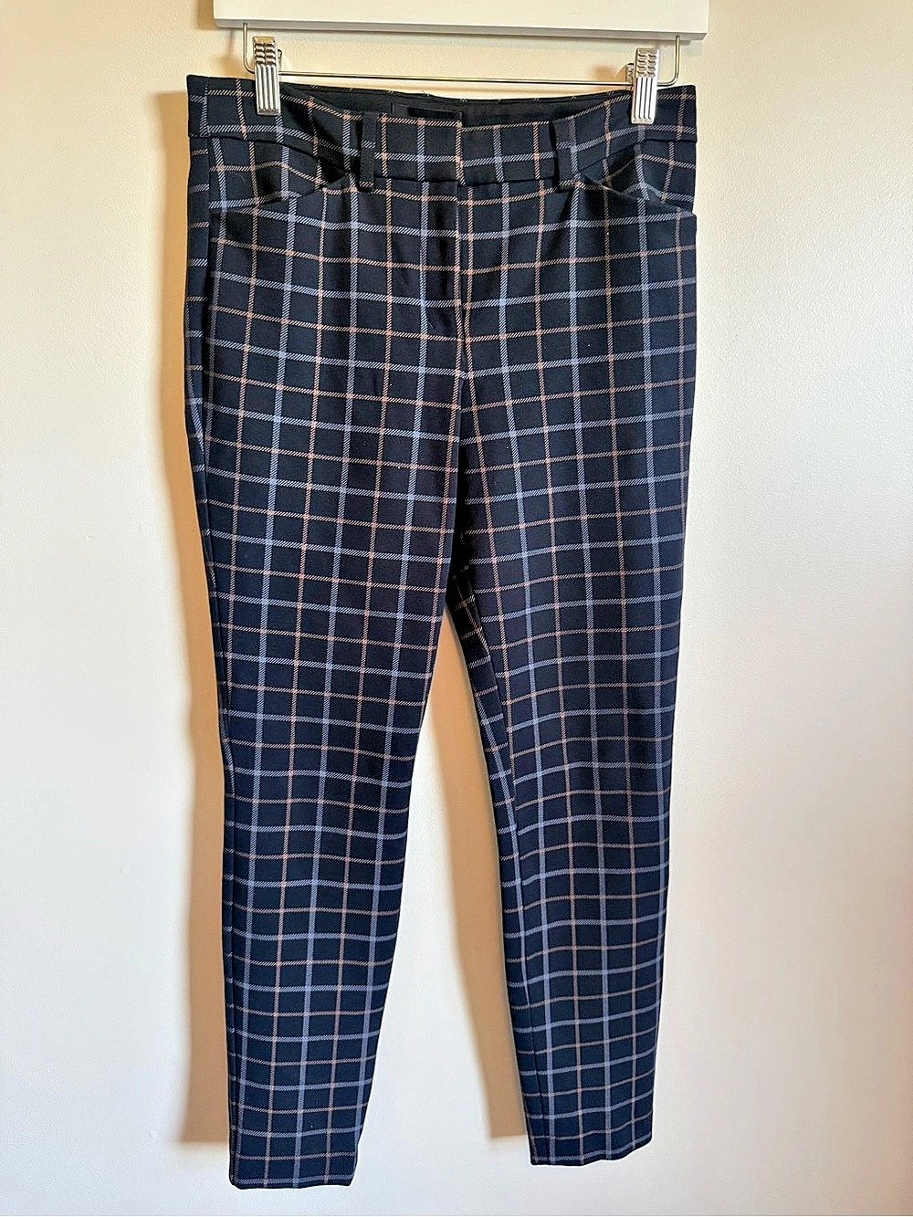 Express Blue Plaid Mid Rise Skinny Pants 4R